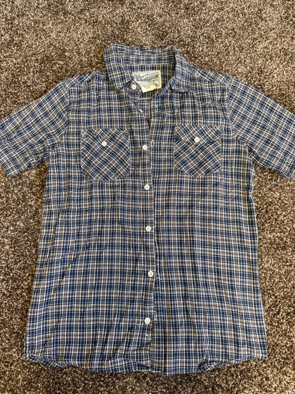 Blue Plaid Short-Sleeve Button-Up Shirt